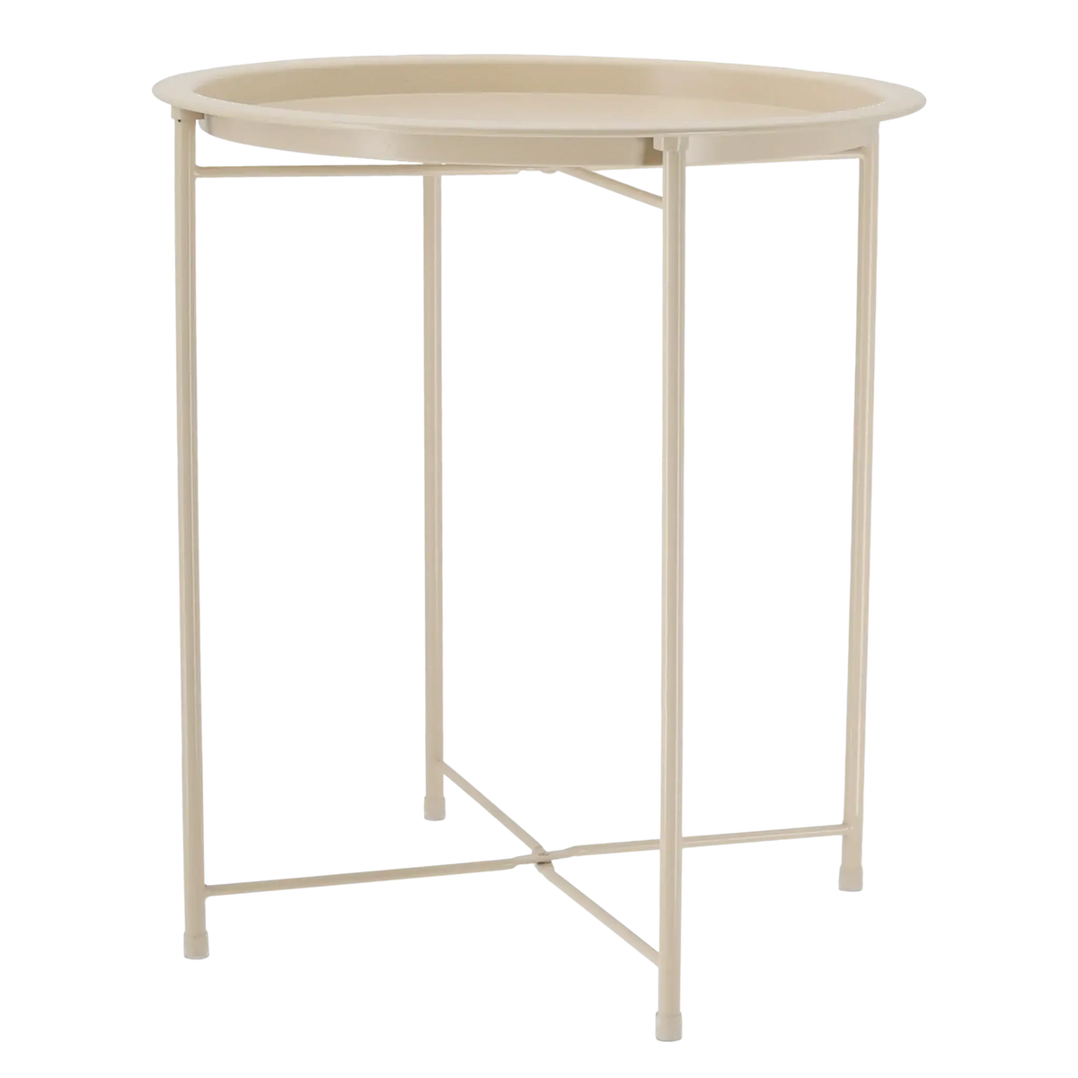 Beistelltisch Metalltisch beige rund 37x42 cm mit Tablett Tisch Ablagefläche Couchtisch