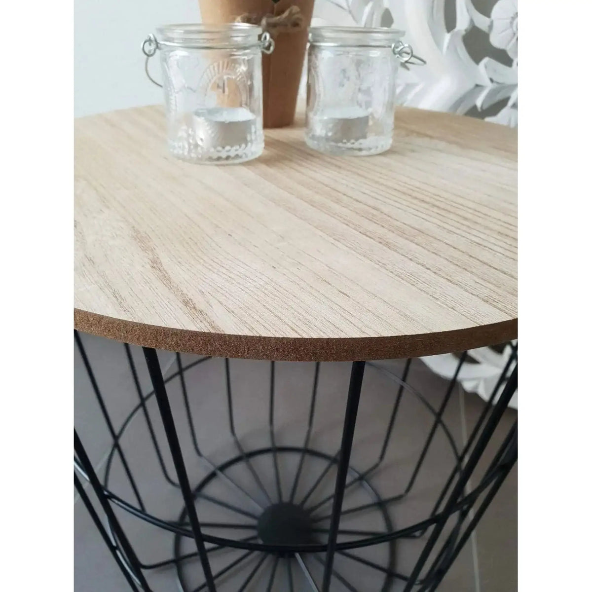 Beistelltisch Tisch mit Stauraum Ø 39 cm H=41 cm Metall/Holz Nachttisch Schwarz
