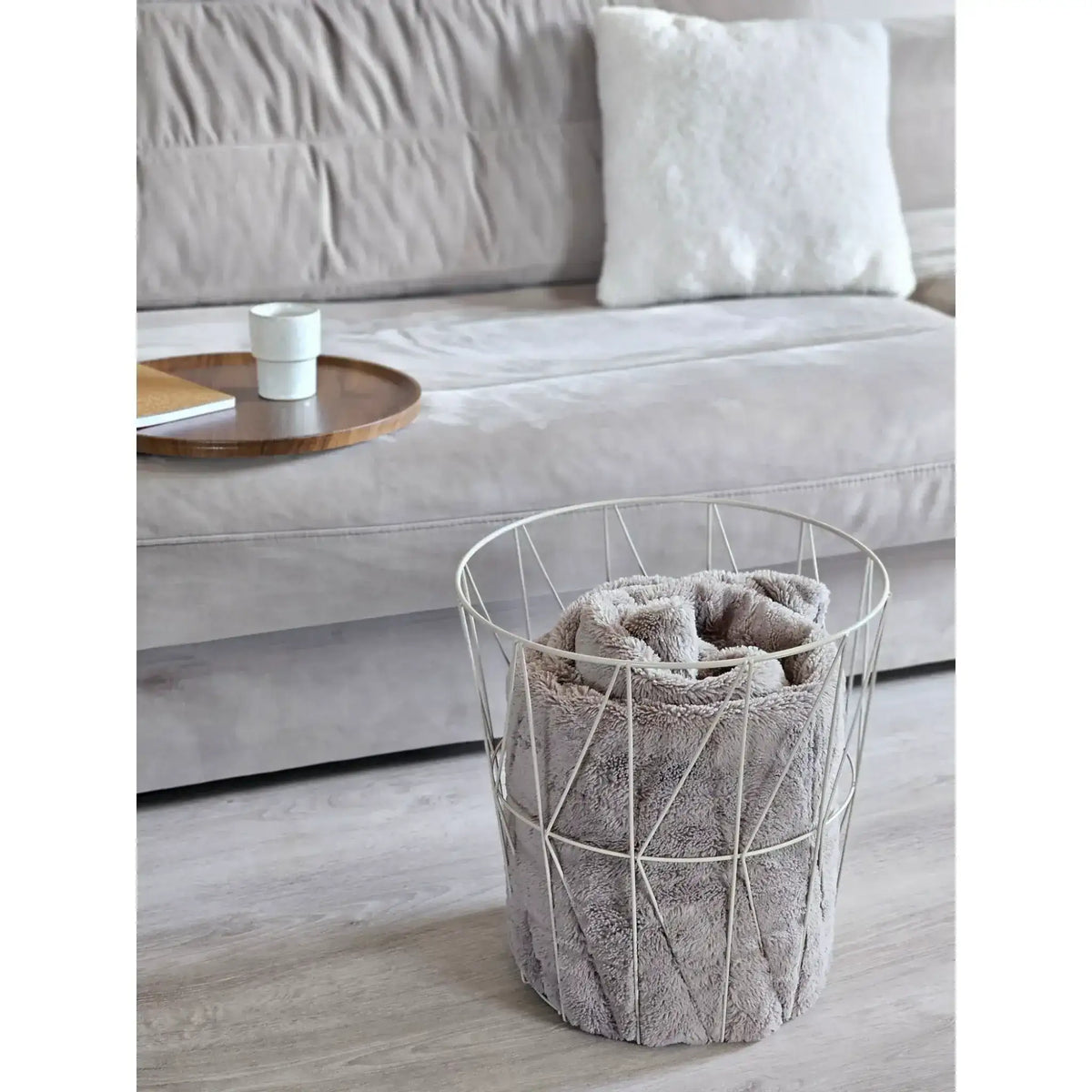 Beistelltisch warmes grau Nussbaum Rund Couchtisch 37x40 cm Metall Holz
