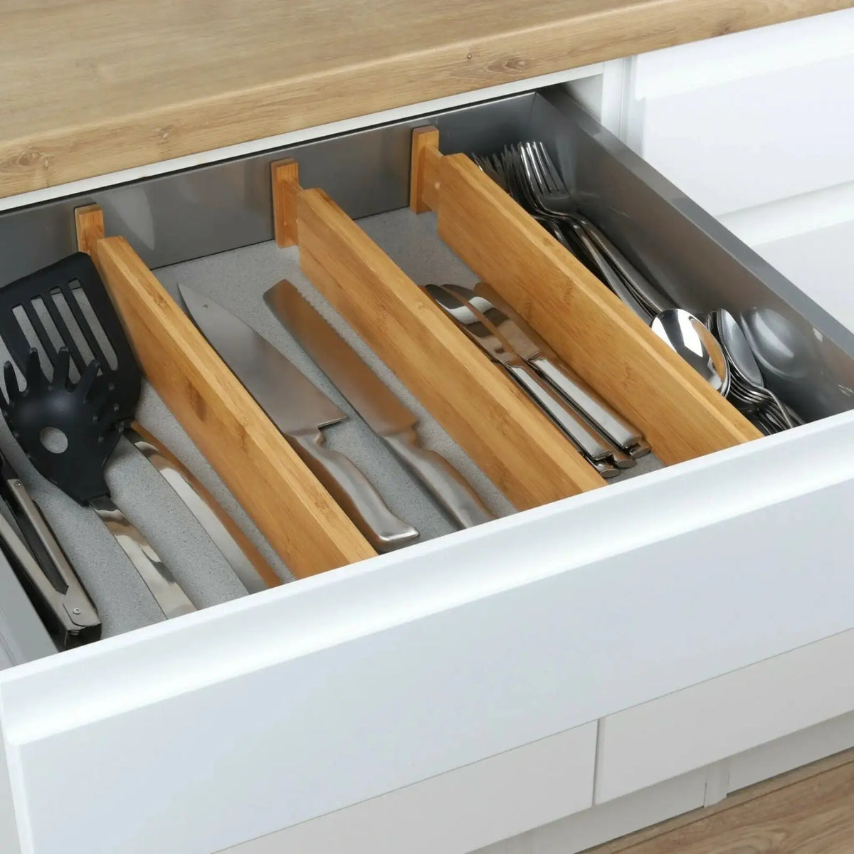 Besteckkasten Schubladeneinsatz Besteckeinsatz Holz Bambus 4-teilig ve