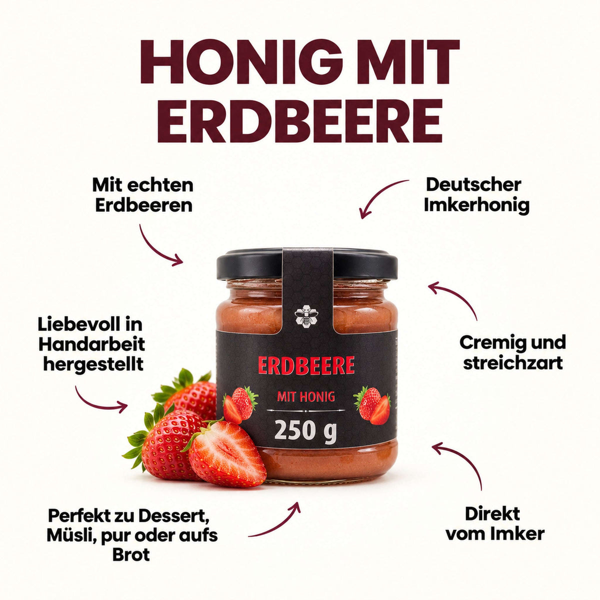 Erdbeere mit Honig - fruchtig, süß & cremig | 250g Namma Markt