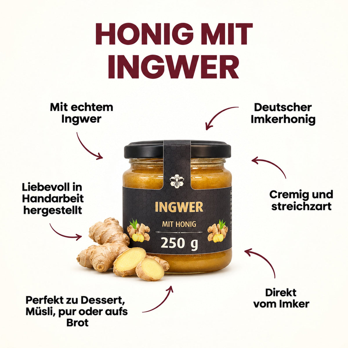 Ingwer mit Honig - würzig & leicht scharf | 250g