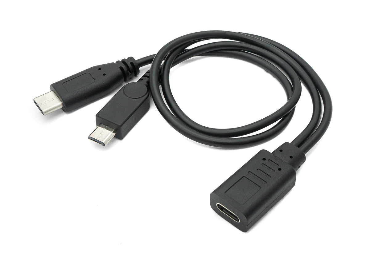 USB 3.1 Kabel 30 cm Typ C & 2.0 Micro B Stecker zu Buchse Adapter in Schwarz | System-S