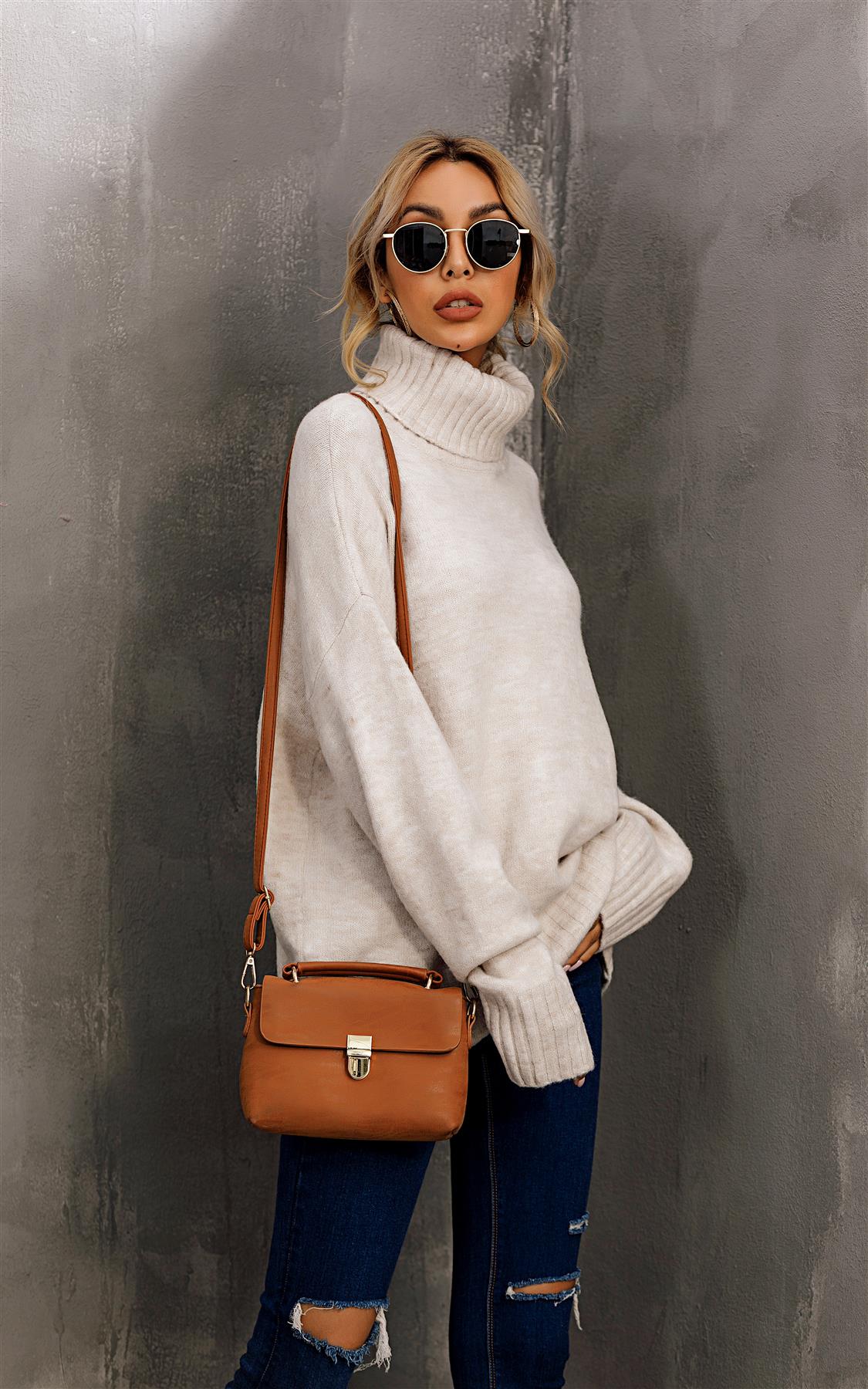Jumper Top With High Neck In Cream