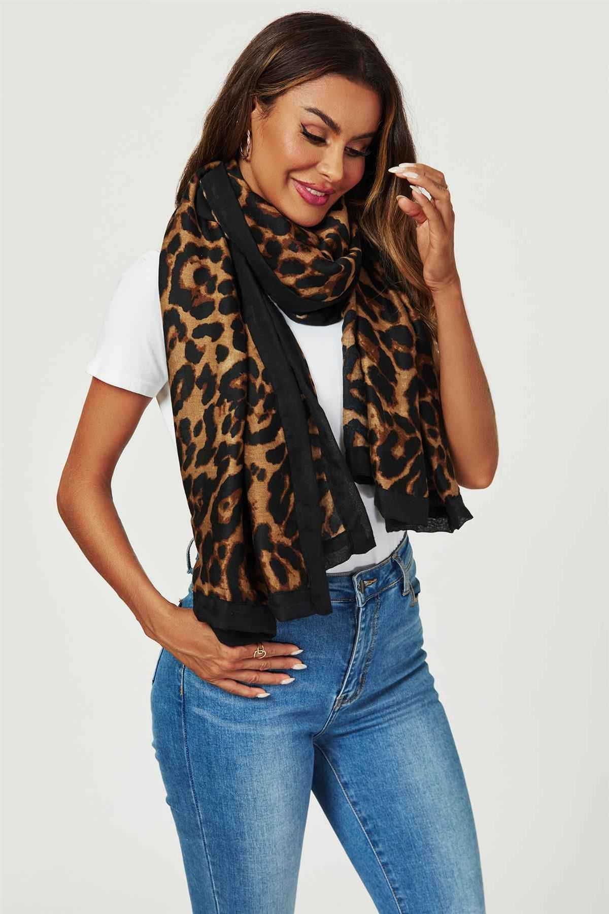 Leopard Print Scarf In Brown & Black