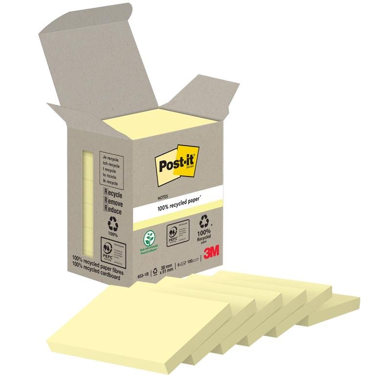 Post-it® Recycling Notes, 38 mm x 51 mm, 100 Blatt/Block, 100% PEFC