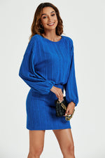 Long Sleeves Knit Mini Dress In Blue