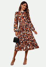 High Neck Long Sleeve Midi Dress In Rust