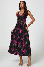Floral Print Maxi Dress In Black