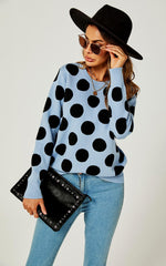 Comfy Knit Black Polka Dot Pattern Jumper Top In Blue