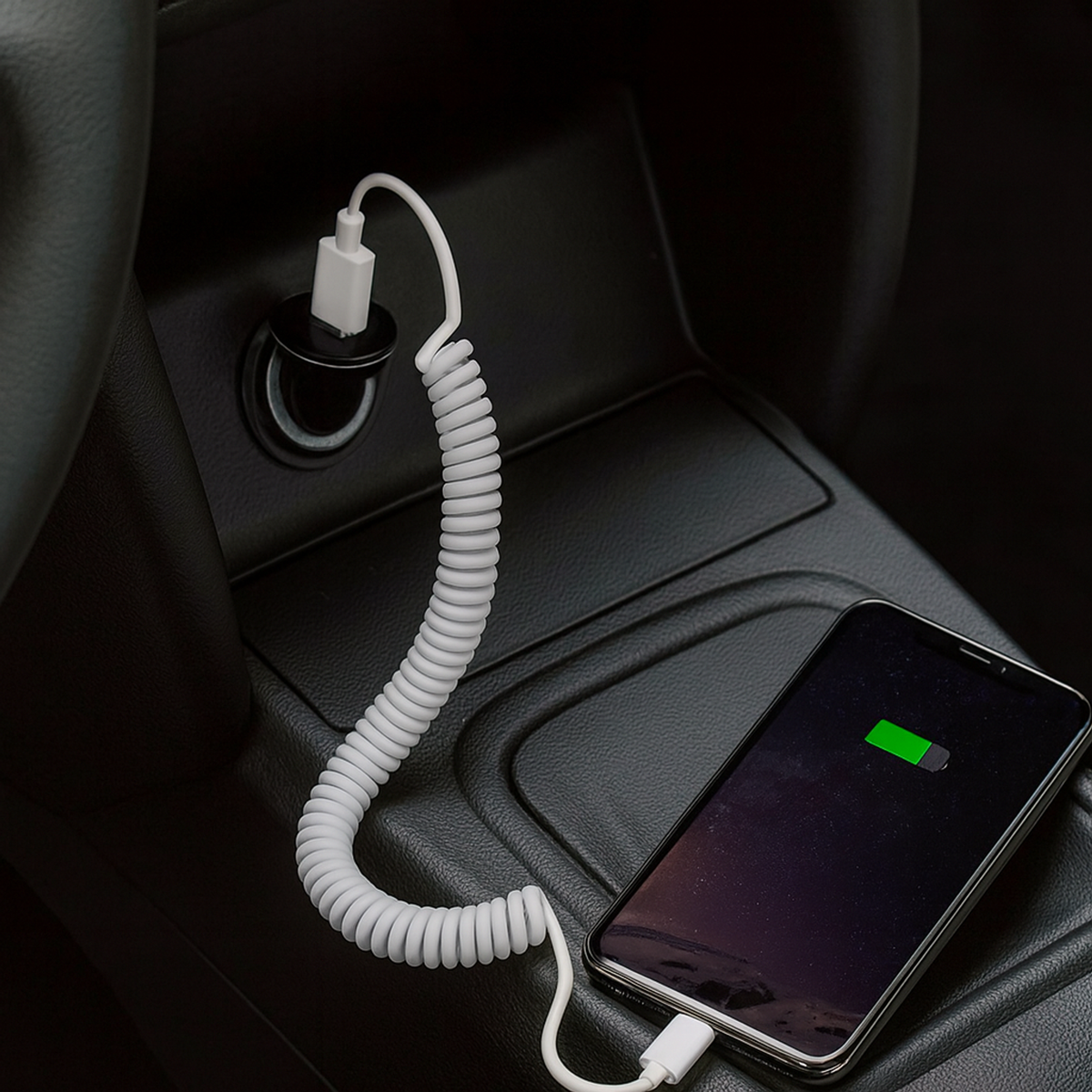 Spiralkabel USB-C auf USB-A (USB 2.0-kompatibel), 100–200 cm, Weiß | System-S