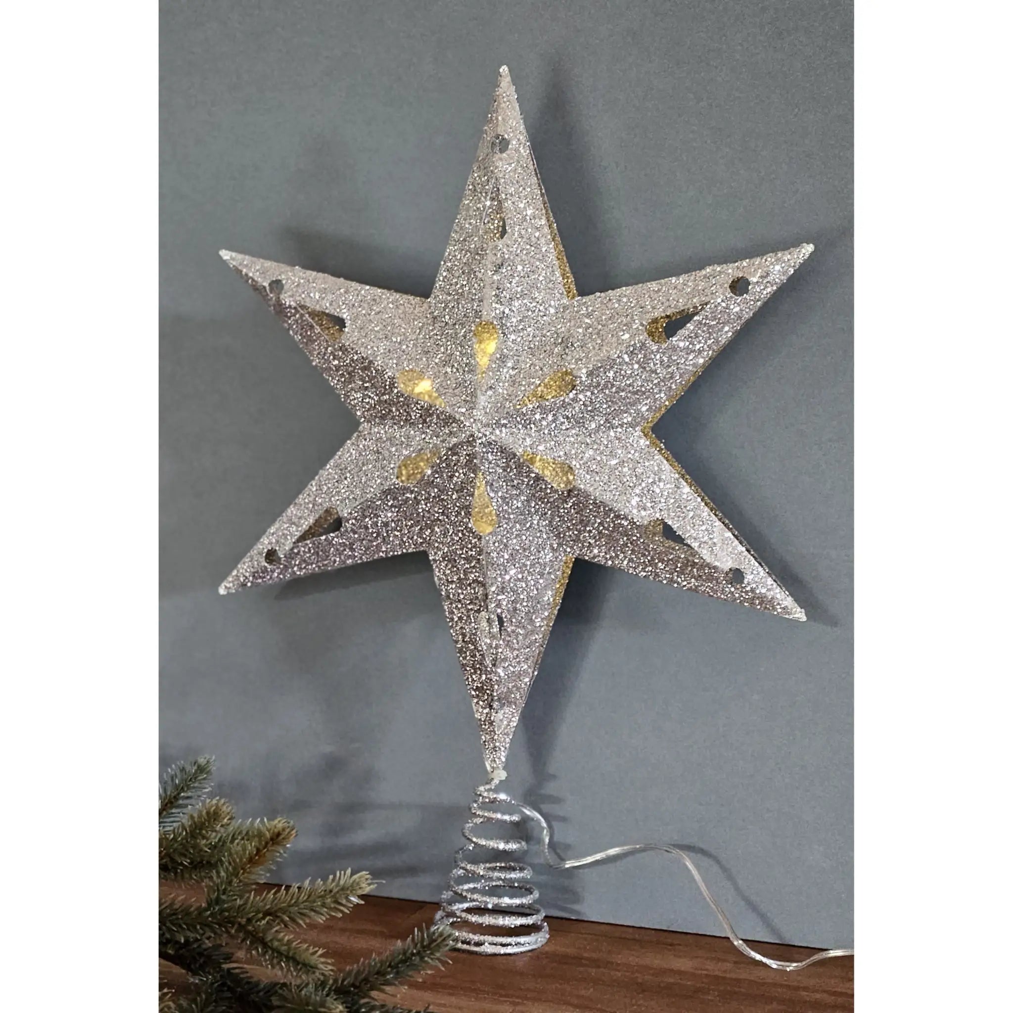 Christbaumspitze 35cm Baumspitze Weihnachten Metall Glitzer LED Stern