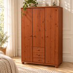 Claudia Hotel Kleiderschrank Bio Kiefer | 3 Türen | 3 Schubladen | Regalböden aus massivem Holz