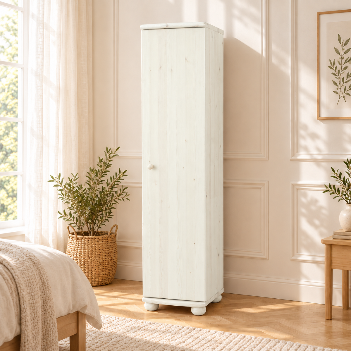 Claudia Kleiderschrank Bio Kiefer 62cm Tiefe | 1-Türig mit Kleiderstange aus 100% massivem Holz
