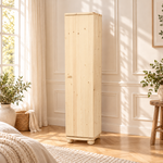 Claudia Kleiderschrank Bio Kiefer 45 cm Tiefe | 1-Türig mit 4 Regalen aus 100% Massivholz