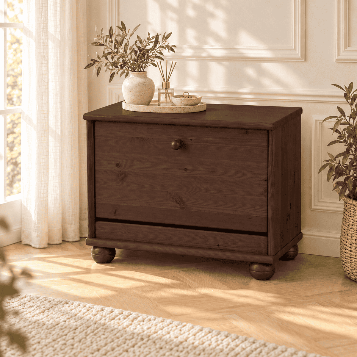 Claudia Schuhschrank Bio Kiefer Massivholz | 1-türiger Schuhkipper aus 100% Bio-Kiefer