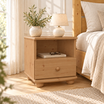 Claudia Kiefer Nachttisch Massivholz mit 1-Schublade und 1 Regal | 100% Bio Kiefer