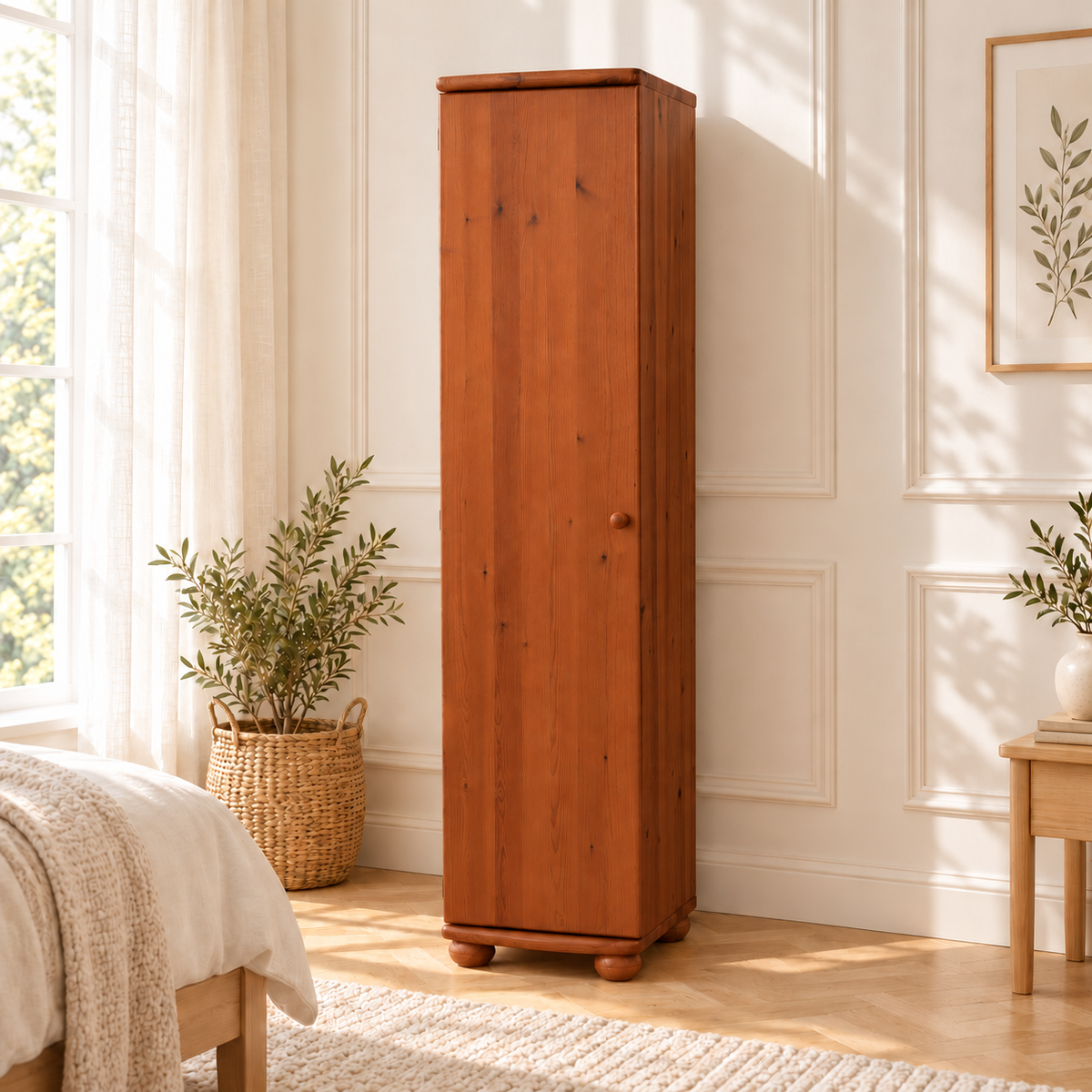 Claudia Kleiderschrank Bio Kiefer 62cm Tiefe | 1-Türig mit Kleiderstange aus 100% massivem Holz