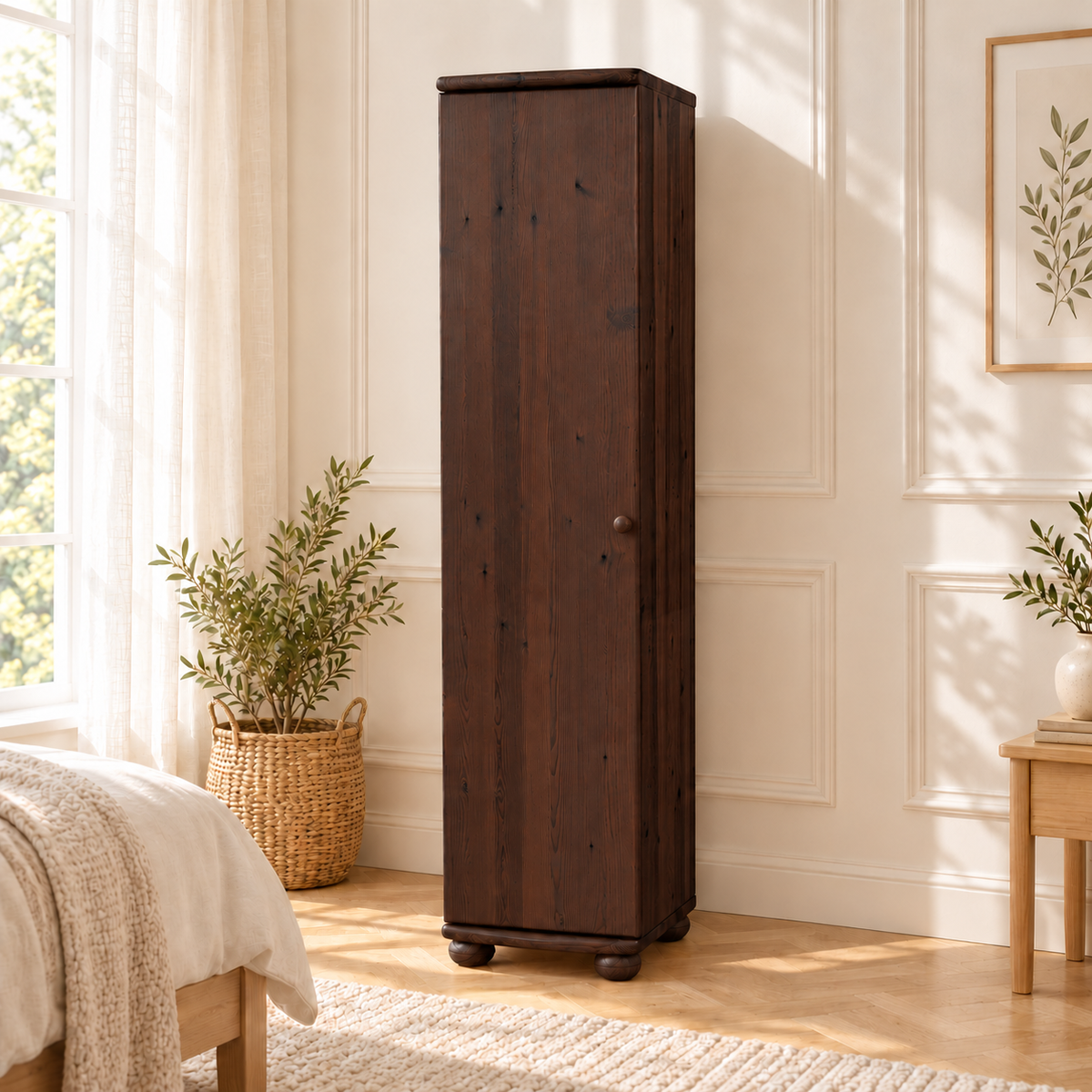 Claudia Kleiderschrank Bio Kiefer 62cm Tiefe | 1-Türig mit Kleiderstange aus 100% massivem Holz