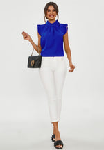 Frill Trim Sleeve High Neck Blouse Top In Royal Blue Namma Markt