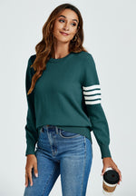 Stripe Pattern Jumper Top In Dark Green