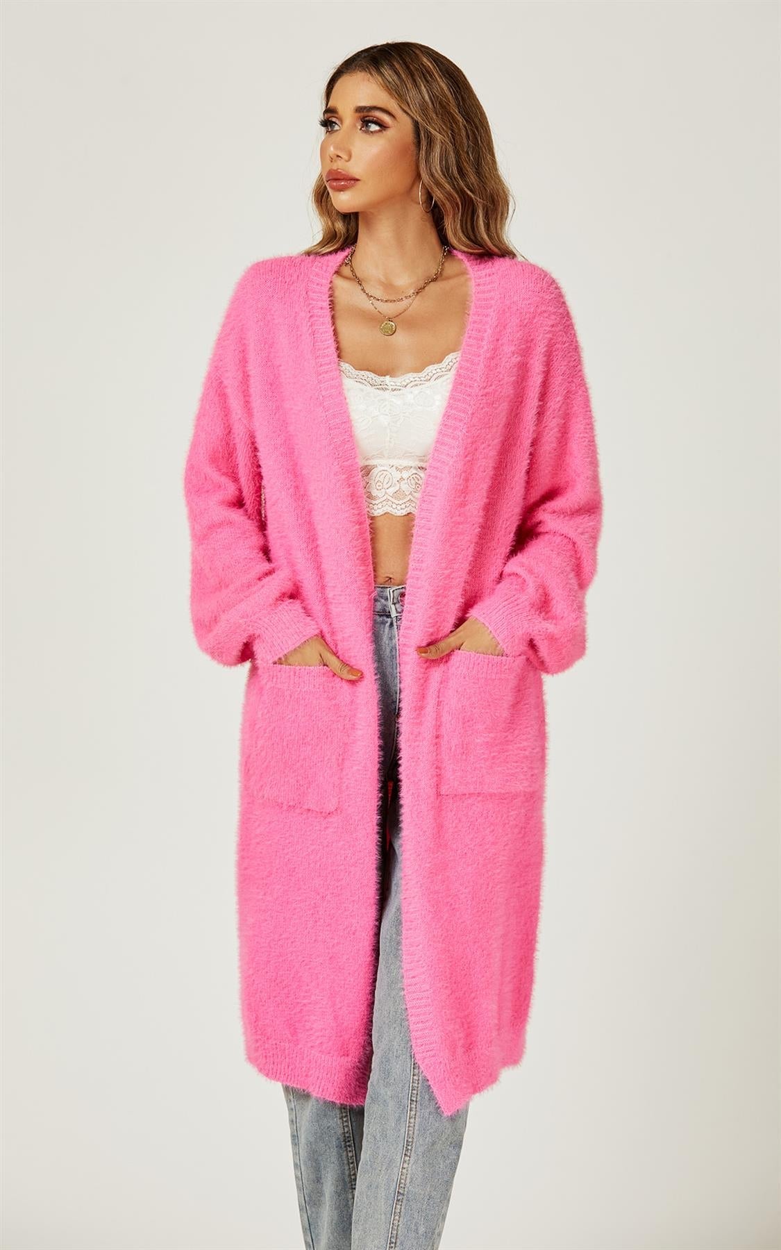 Relaxed Cozy Soft Cardigan In Fuchsia Pink