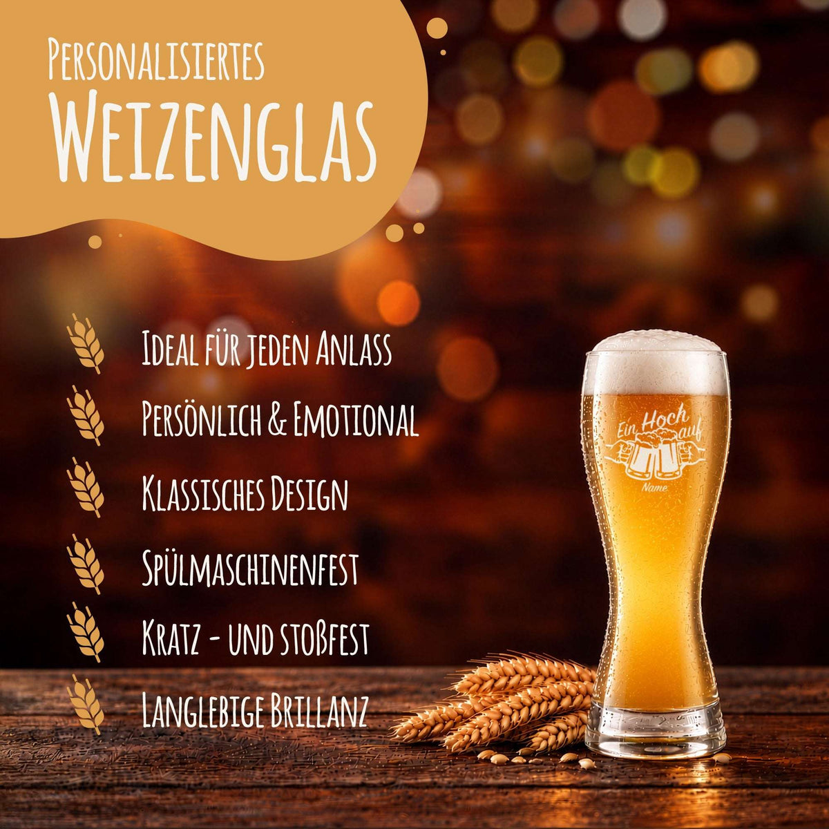 Stölzle Lausitz Weizenglas "Ein Hoch auf" mit Namen