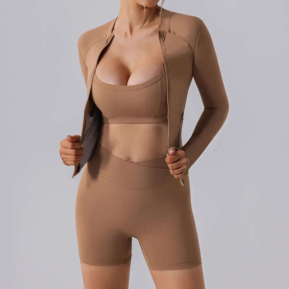 Autumn High Elastic Gym Sports Top Women Long Sleeve Cardigan Slim-fit Zipper Namma Markt
