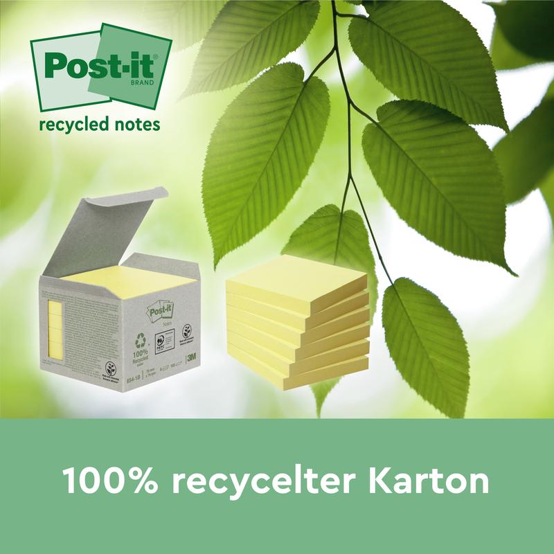 Post-it® Recycling Notes, 38 mm x 51 mm, 100 Blatt/Block, 100% PEFC