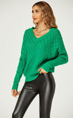 Pointelle Striped Sheer Jumper In Green