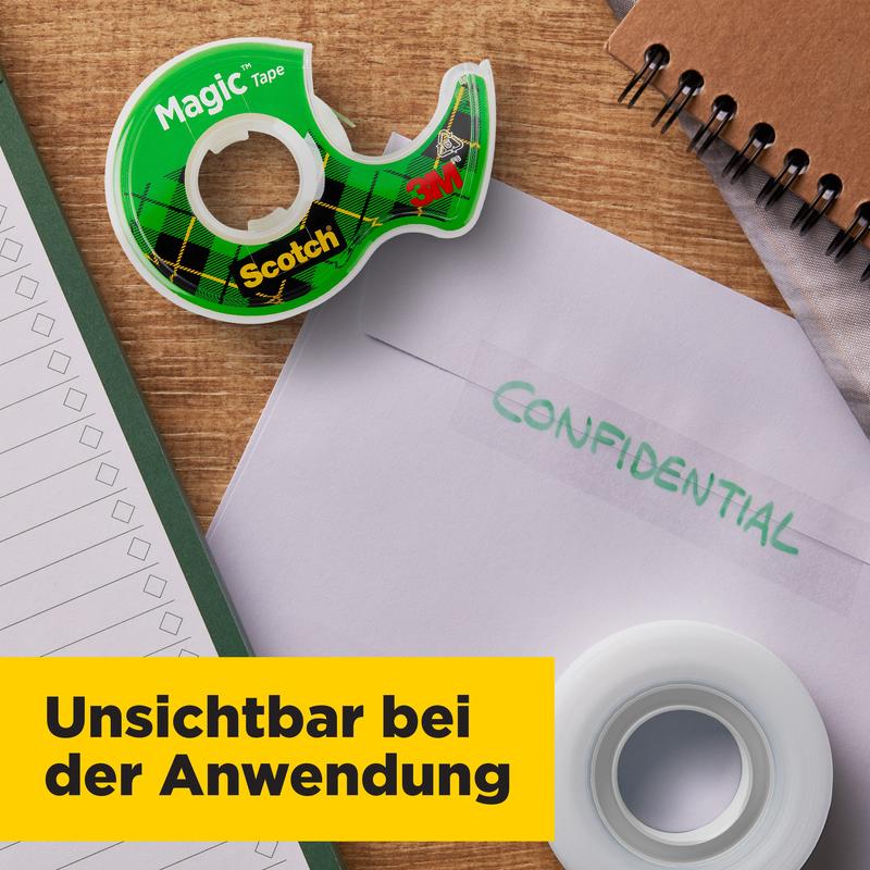 Scotch® Magic™ Unsichtbares Klebeband, 19 mm x 25 mm, 1 Rolle auf Handabroller/Packung + 5 m GRATIS