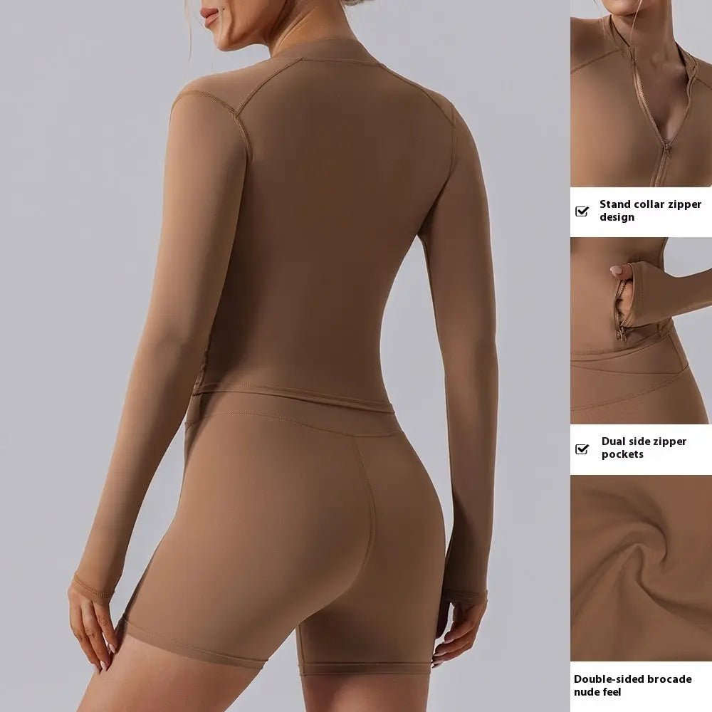 Autumn High Elastic Gym Sports Top Women Long Sleeve Cardigan Slim-fit Zipper Namma Markt