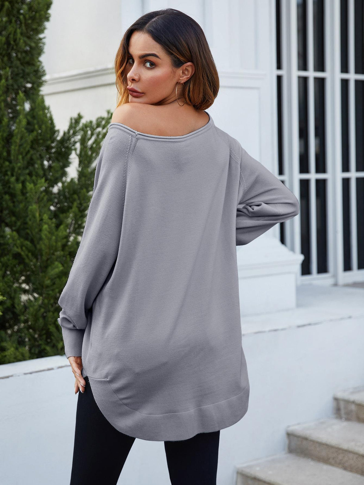 Oversize Knitted Jumper Top In Grey