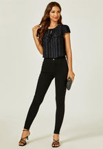Flocked Tulle Sheer Top In Black