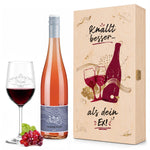 Stölzle Lausitz Weinglas "Knallt besser als Dein Ex" inkl. bedruckter Holzkiste + Riesling Tandem