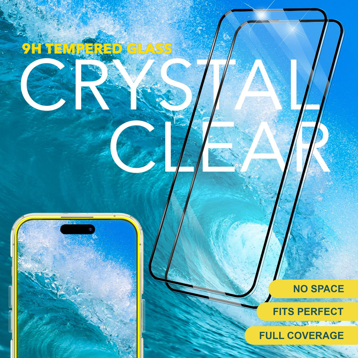 NALIA 2x Schutzglas & 1x Schablone - Set kompatibel mit iPhone 15 Plus Glas, 9H Full-Screen Glasfolie [Case-Friendly], Applikator einfache Installation, Transparenter Displayschutz mit schwarzem Rand