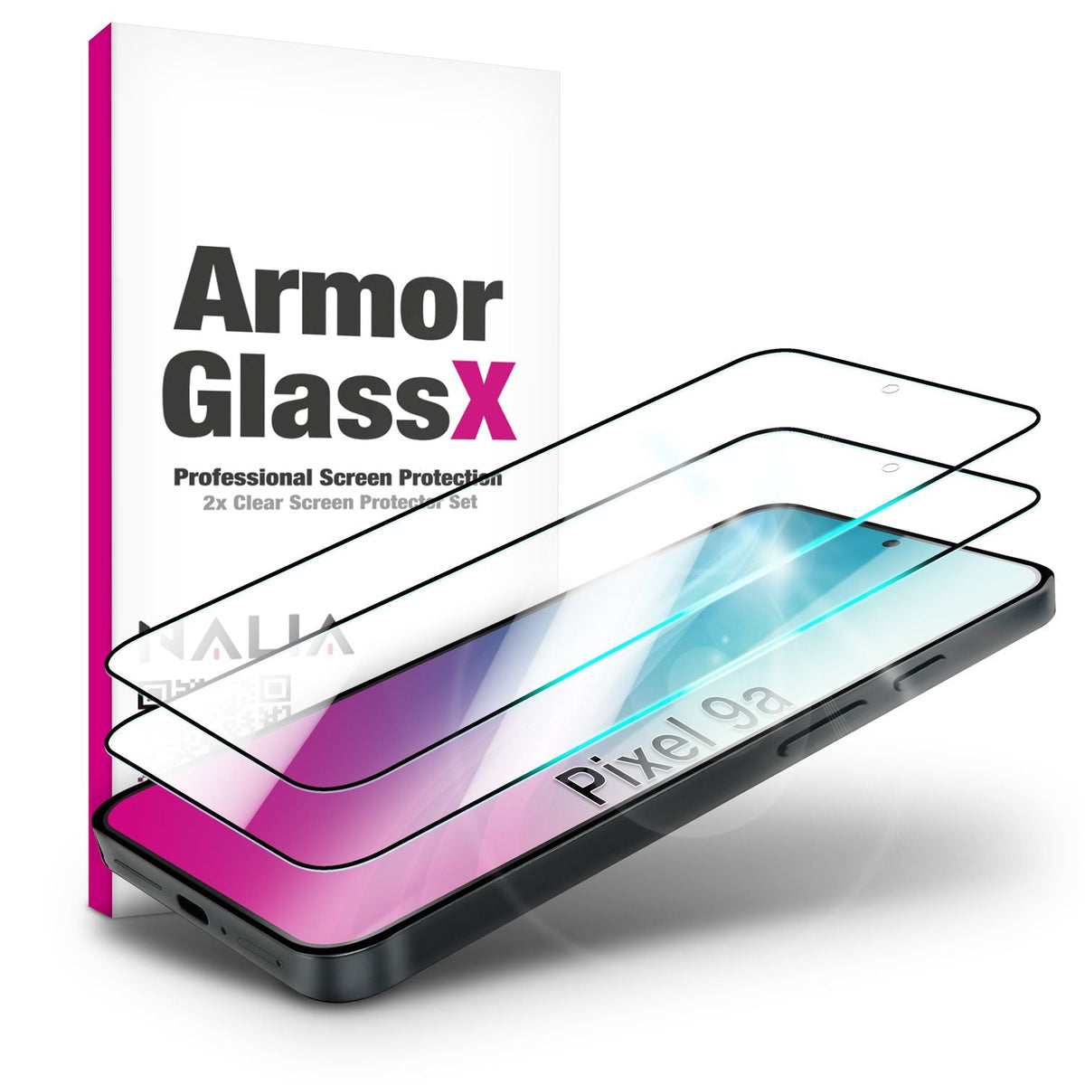 NALIA 2x Schutzglas für Google Pixel 9a – Full-Screen Schutz 9H & Hüllenfreundlich – ARMORGLASSX (Display Glasfolie Transparent & 9H Härte) – Marke aus Berlin