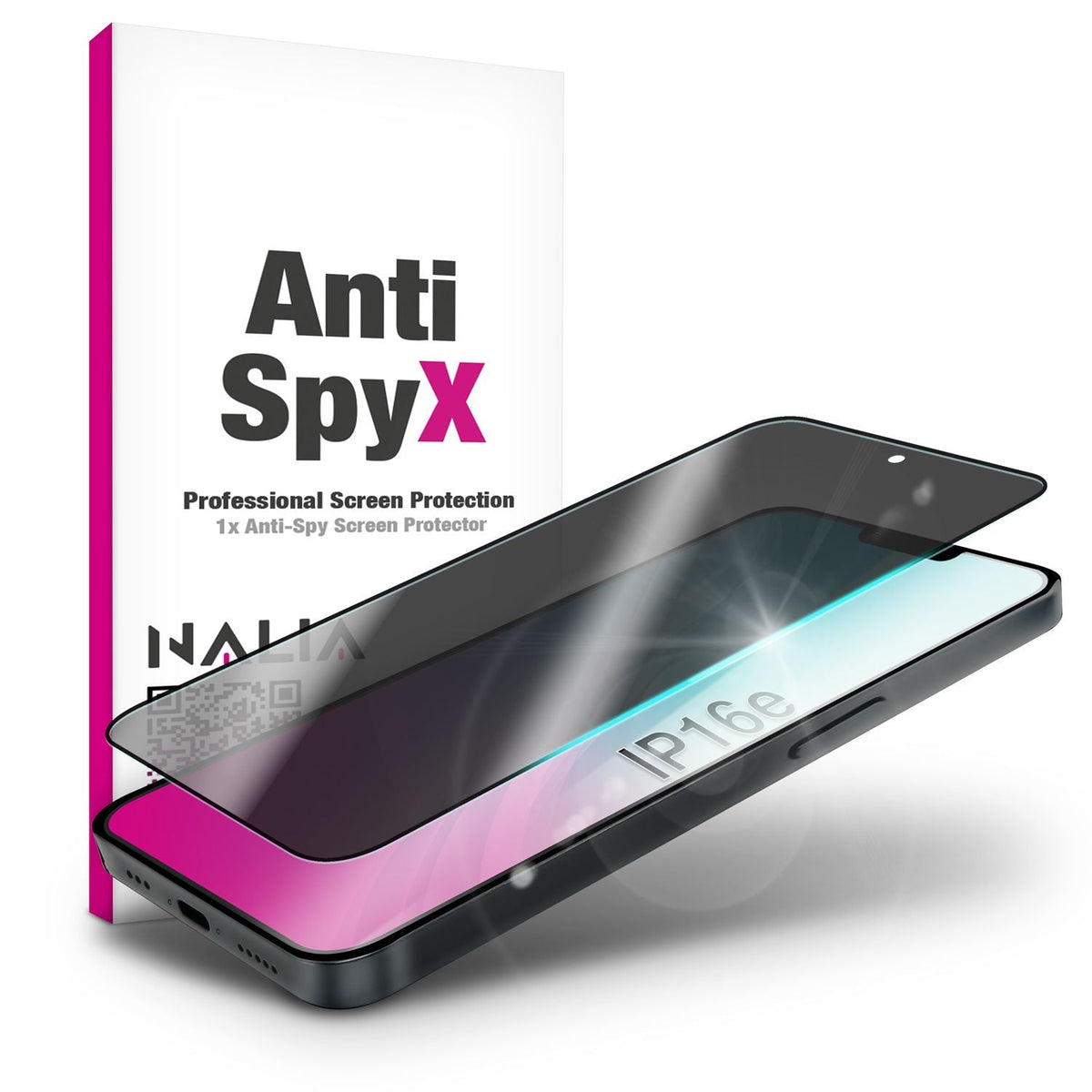 NALIA Privacy Blickschutzglas für Apple iPhone 16e / 17e – Anti-Spy Displayschutz & 9H Härte – ANTISPYX (Case-Friendly Full-Cover) – Marke aus Berlin
