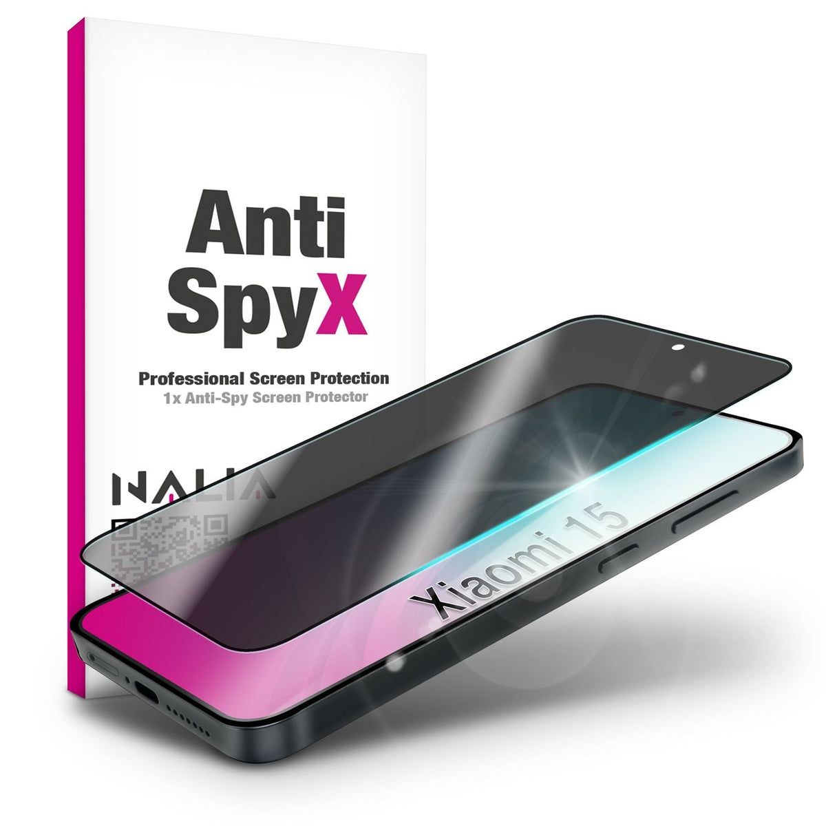 NALIA Blickschutzglas für Xiaomi 15 – Härte 9H & Robust – ANTISPYX (Privacy Full-Cover) – Marke aus Berlin