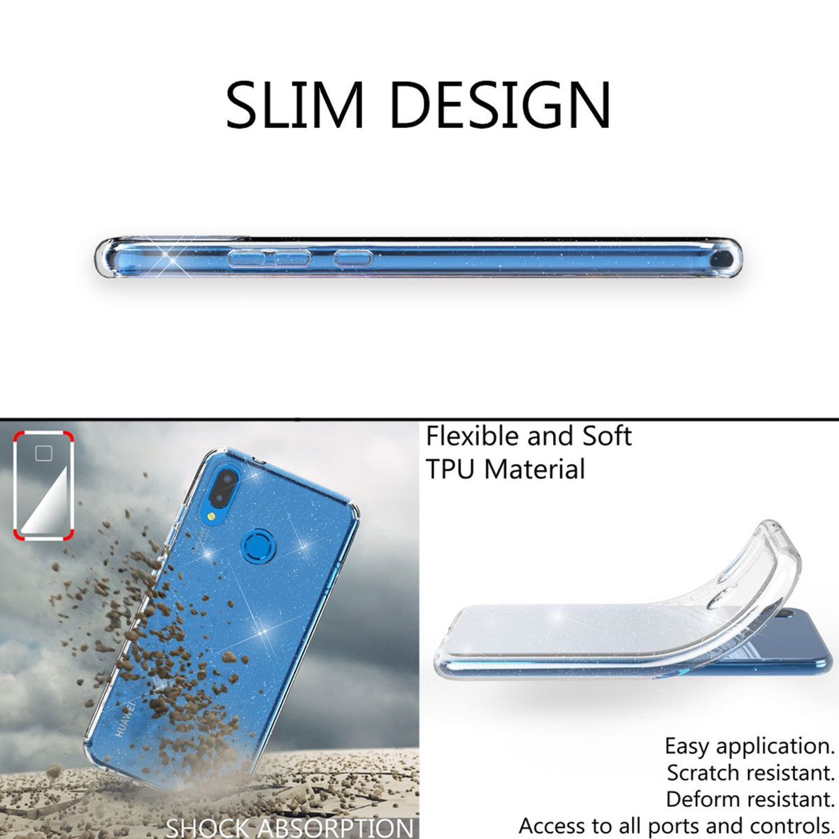 NALIA Glitzerhülle für Huawei P20 Lite – Funkelndes Silikon Case – DAZZLIN (Transparent & Stoßfest) – Marke aus Berlin