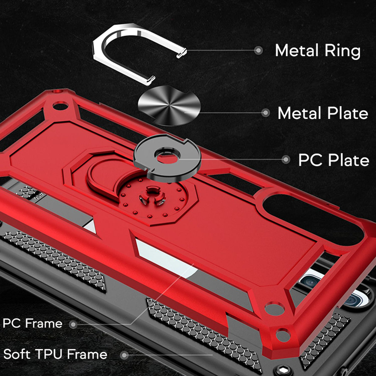 NALIA Ring Hülle + Schutzglas kompatibel mit Samsung Galaxy A50, 9H Displayschutz & 360° Finger-Halter Handyhülle für magnetische KFZ-Halterung, Silikon Cover & Hard-Case Bumper