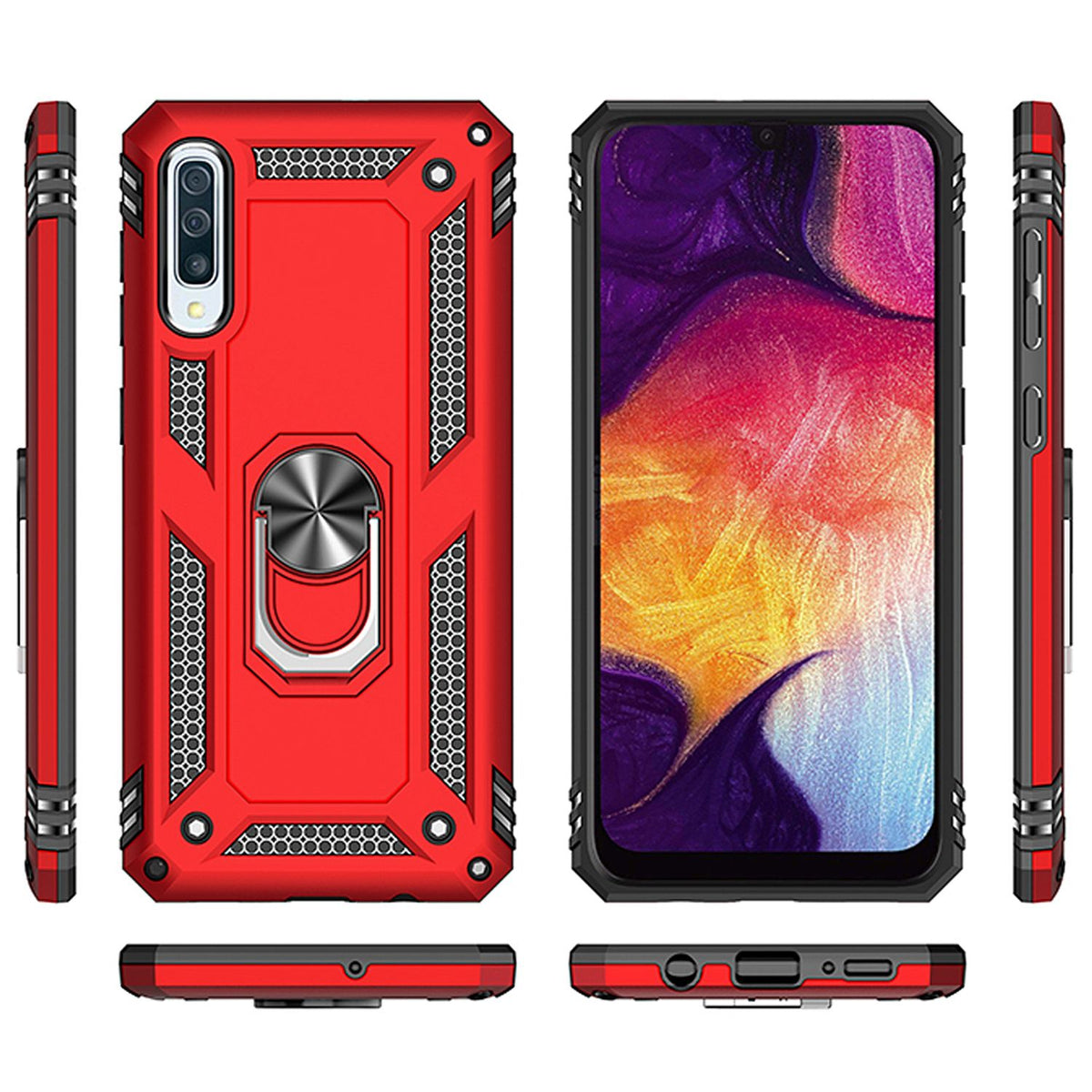 NALIA Ring Hülle + Schutzglas kompatibel mit Samsung Galaxy A50, 9H Displayschutz & 360° Finger-Halter Handyhülle für magnetische KFZ-Halterung, Silikon Cover & Hard-Case Bumper