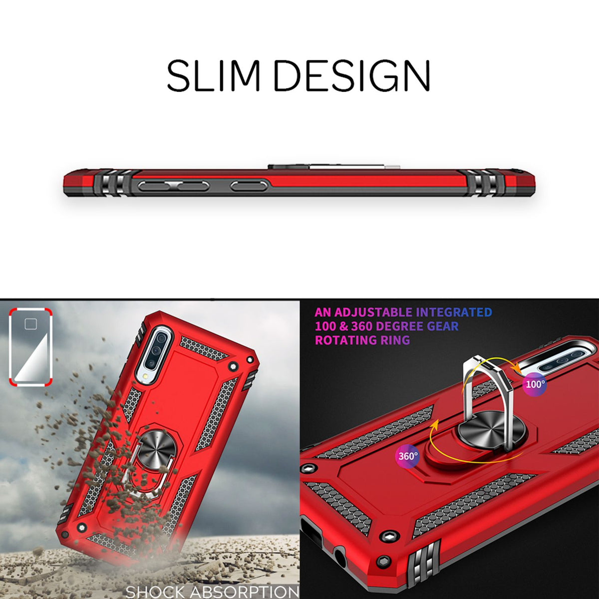 NALIA Ring Hülle + Schutzglas kompatibel mit Samsung Galaxy A50, 9H Displayschutz & 360° Finger-Halter Handyhülle für magnetische KFZ-Halterung, Silikon Cover & Hard-Case Bumper