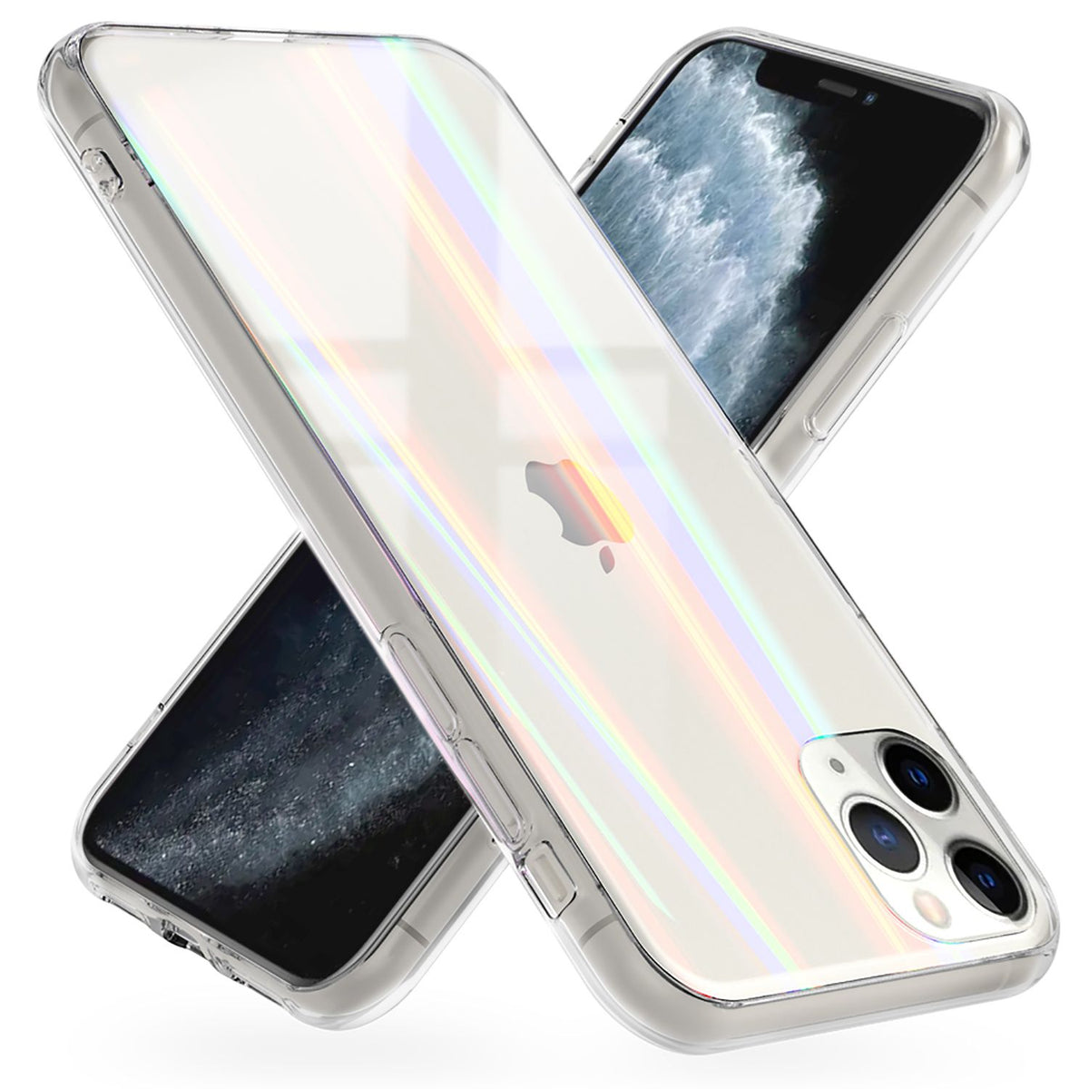 NALIA Transparente Glashülle für iPhone 11 Pro – Holografischer Prisma-Effekt (Regenbogen Schimmer) – 9H Hartglas & Anti-Gelb – AURORA – Marke aus Berlin