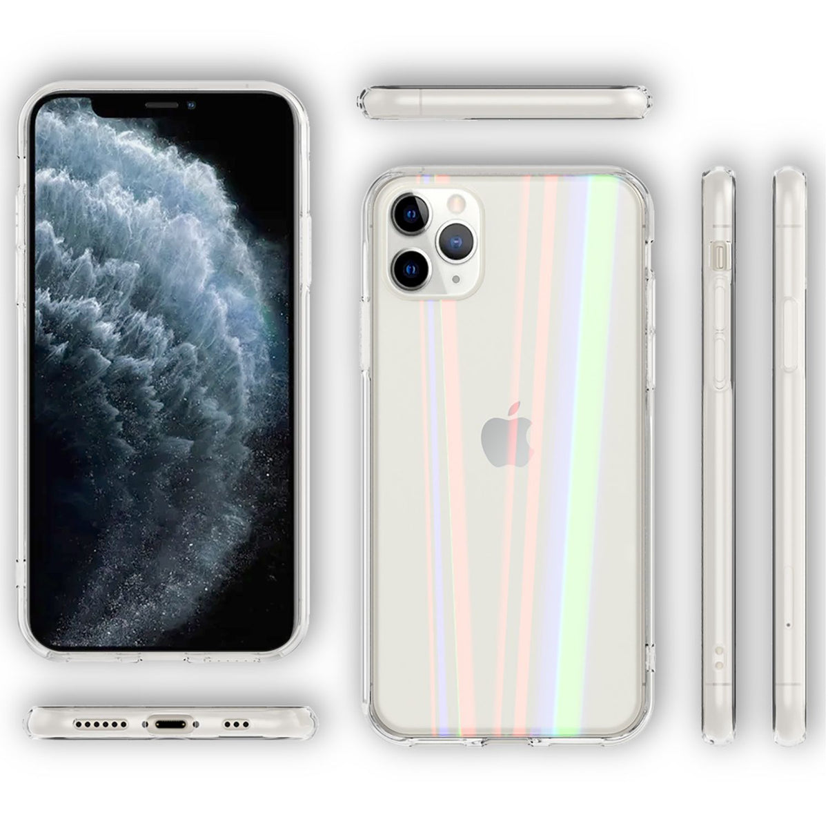NALIA Transparente Glashülle für iPhone 11 Pro – Holografischer Prisma-Effekt (Regenbogen Schimmer) – 9H Hartglas & Anti-Gelb – AURORA – Marke aus Berlin