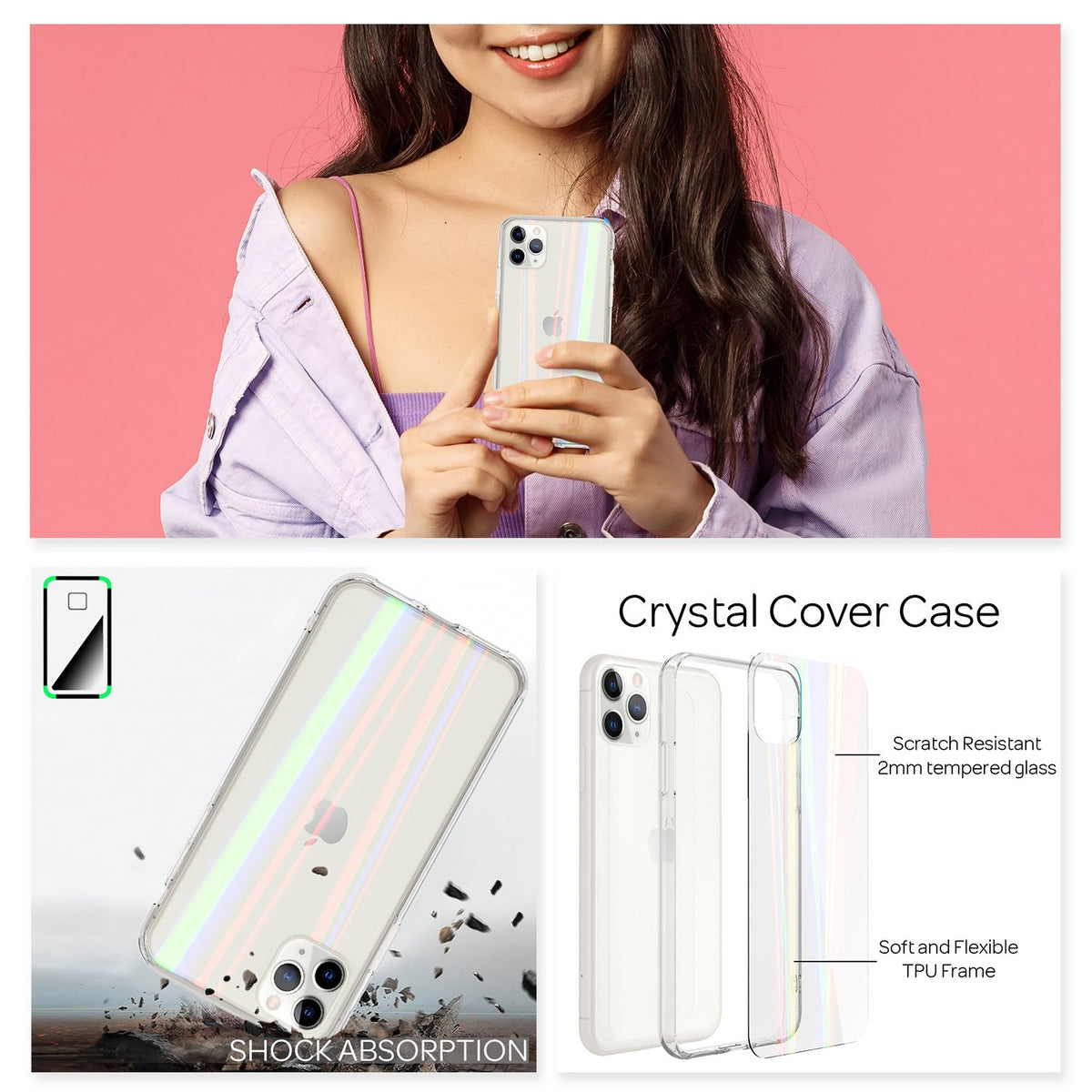 NALIA Transparente Glashülle für iPhone 11 Pro – Holografischer Prisma-Effekt (Regenbogen Schimmer) – 9H Hartglas & Anti-Gelb – AURORA – Marke aus Berlin