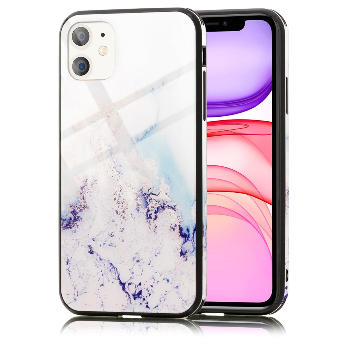 NALIA Hartglas Cover kompatibel mit iPhone 11 Hülle, Marmor Design Hard-Case aus 9H Tempered Glass & Silikon Bumper, Robuste Handyhülle Phone Schutzhülle Handy-Tasche