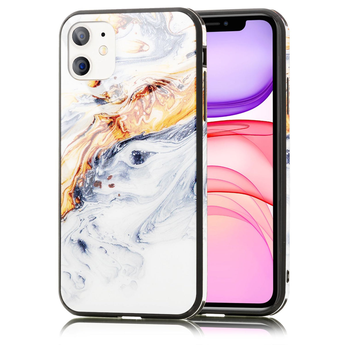 NALIA Hartglas Cover kompatibel mit iPhone 11 Hülle, Marmor Design Hard-Case aus 9H Tempered Glass & Silikon Bumper, Robuste Handyhülle Phone Schutzhülle Handy-Tasche