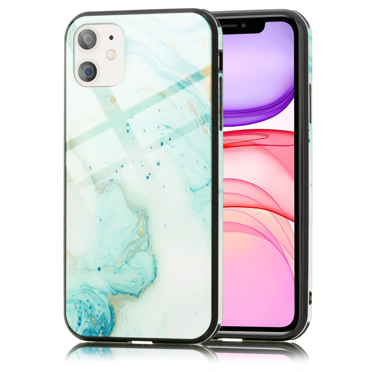 NALIA Hartglas Cover kompatibel mit iPhone 11 Hülle, Marmor Design Hard-Case aus 9H Tempered Glass & Silikon Bumper, Robuste Handyhülle Phone Schutzhülle Handy-Tasche