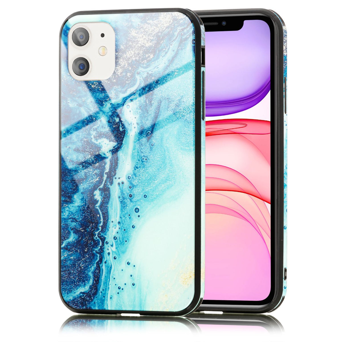 NALIA Hartglas Cover kompatibel mit iPhone 11 Hülle, Marmor Design Hard-Case aus 9H Tempered Glass & Silikon Bumper, Robuste Handyhülle Phone Schutzhülle Handy-Tasche